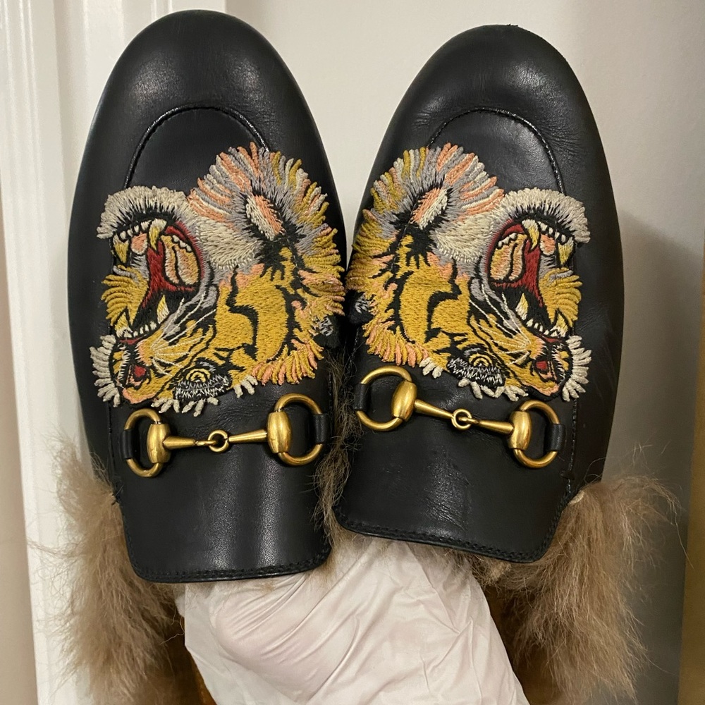 Gucci Princetown Leather Fur Tiger Loafer w/ Receipt Dustbag - Picture 6 of 13